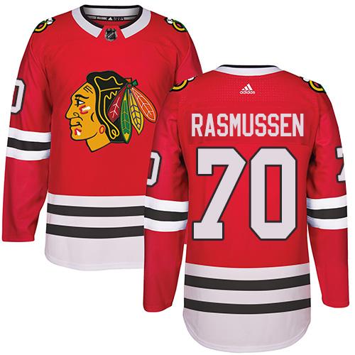 Adidas Blackhawks #70 Dennis Rasmussen Red Home Authentic Stitched NHL Jersey