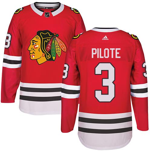 Adidas Blackhawks #3 Pierre Pilote Red Home Authentic Stitched NHL Jersey