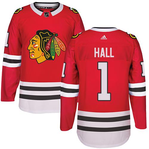 Adidas Blackhawks #1 Glenn Hall Red Home Authentic Stitched NHL Jersey