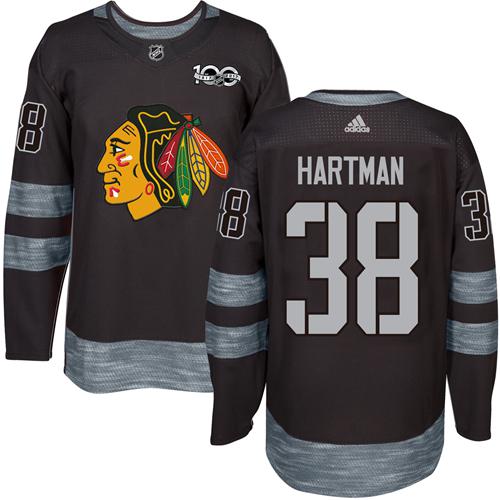 Blackhawks #38 Ryan Hartman Black 1917-2017 100th Anniversary Stitched NHL Jersey