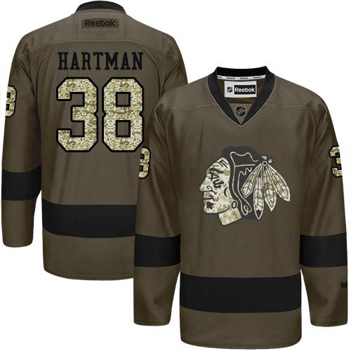 Blackhawks #38 Ryan Hartman Green Salute to Service Stitched NHL Jersey