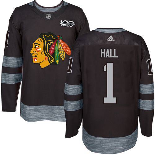 Blackhawks #1 Glenn Hall Black 1917-2017 100th Anniversary Stitched NHL Jersey