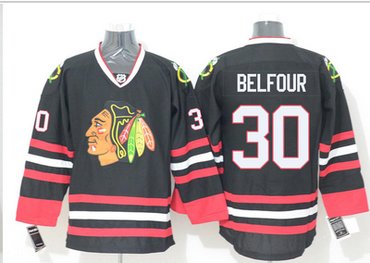 Blackhawks #30 Ed Belfour Black Stitched NHL Jersey