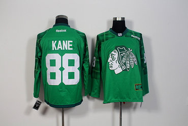 Men's Chicago Blackhawks #88 Patrick Kane Green Stitched St. Patrick's Day Replica NHL Jersey