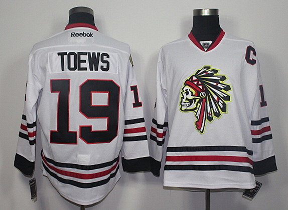 Blackhawks 19 Jonathan Toews White Skull Reebok stitched cheap Jersey