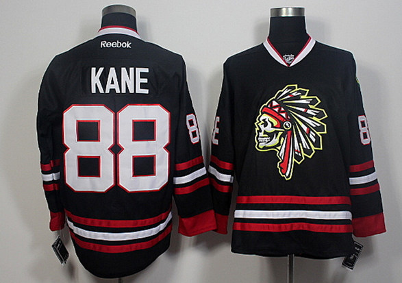 Blackhawks 88 Patrick Kane Black Skull Reebok Jersey