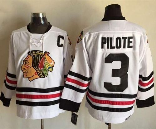 Blackhawks #3 Pierre Pilote White CCM Throwback Stitched NHL jerseys