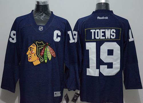 Chicago Blackhawks #19 Jonathan Toews Navy Blue Denim Stitched NHL Jersey