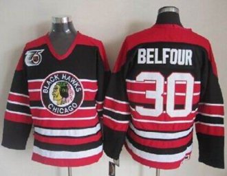 Chicago Blackhawks #30 ED Belfour Red Black 75TH CCM Stitched NHL Jersey