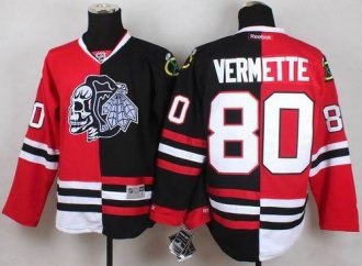 Chicago Blackhawks #80 Antoine Vermette Red Black Split White Skull Stitched NHL jersey