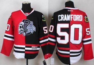 Chicago Blackhawks #50 Corey Crawford Red Black Split White Skull Stitched NHL jersey