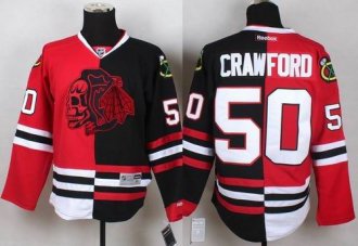 Chicago Blackhawks #50 Corey Crawford Red Black Split Red Skull Stitched NHL Jersey