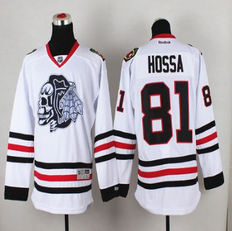 Chicago Blackhawks #81 Marian Hossa White(White Skull) Stitched NHL Jersey