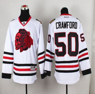 Chicago Blackhawks #50 Corey Crawford White(Red Skull) Stitched NHL Jersey