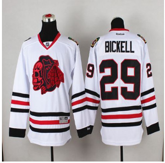 Chicago Blackhawks #29 Bryan Bickell White(Red Skull) Stitched NHL Jersey