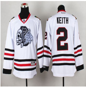 Chicago Blackhawks #2 Duncan Keith White(White Skull) Stitched NHL Jersey