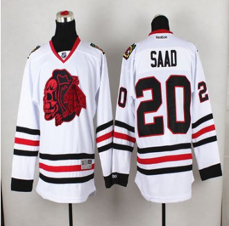 Chicago Blackhawks #20 Brandon Saad White(Red Skull) Stitched NHL Jersey