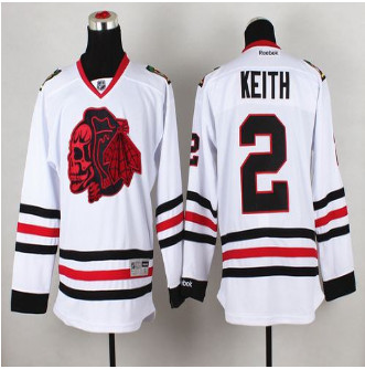 Chicago Blackhawks #2 Duncan Keith White(Red Skull) Stitched NHL Jersey