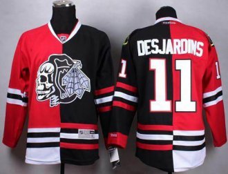 Chicago Blackhawks #11 Andrew Desjardins Red&Black Split White Skull Stitched NHL jersey