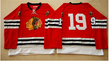 Mitchell And Ness 1960-61 Chicago Blackhawks #19 Jonathan Toews Red Stitched NHL Jersey