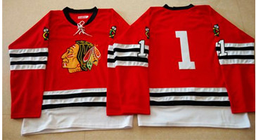 Mitchell And Ness 1960-61 Chicago Blackhawks #1 Glenn Hall Red Stitched NHL Jersey