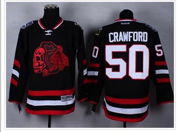 Chicago Blackhawks #50 Corey Crawford Black(Red Skull) 2014 Stadium Series Stitched NHL Jersey