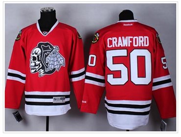 Chicago Blackhawks #50 Corey Crawford Red(White Skull) Stitched NHL Jersey