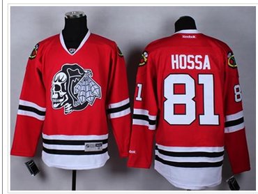 Chicago Blackhawks #81 Marian Hossa Red(White Skull) Stitched NHL Jersey