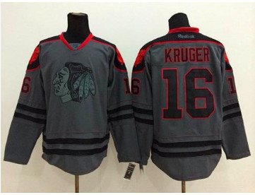 Chicago Blackhawks #16 Marcus Kruger Charcoal Cross Check Fashion Stitched NHL Jersey