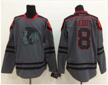 Chicago Blackhawks #8 Nick Leddy Charcoal Cross Check Fashion Stitched NHL Jersey