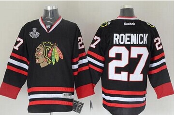 Chicago Blackhawks #27 Jeremy Roenick Black Stitched Stanley Cup Finals Patch NHL Jersey