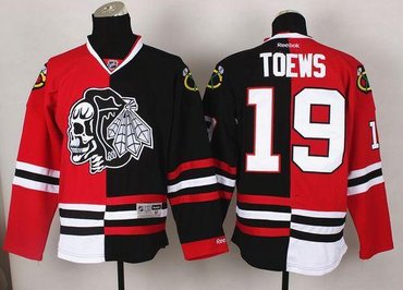 Chicago Blackhawks #19 Jonathan Toews Red-Black Split White Skull Stitched NHL Jersey