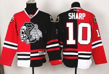 Chicago Blackhawks #10 Patrick Sharp Red-Black Split White Skull Stitched NHL Jersey