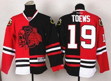 Chicago Blackhawks #19 Jonathan Toews Red-Black Split Red Skull Stitched NHL Jersey