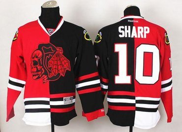 Chicago Blackhawks #10 Patrick Sharp Red-Black Split Red Skull Stitched NHL Jersey