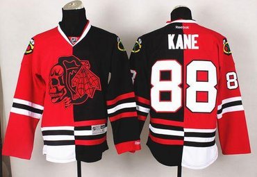 Chicago Blackhawks #88 Patrick Kane Red-Black Split Red Skull Stitched NHL Jersey