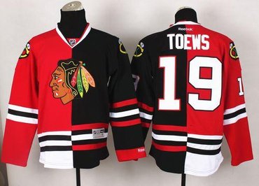 Chicago Blackhawks #19 Jonathan Toews Red-Black Split Stitched NHL Jersey