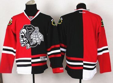 Chicago Blackhawks Blank Red-Black Split White Skull Stitched NHL Jersey