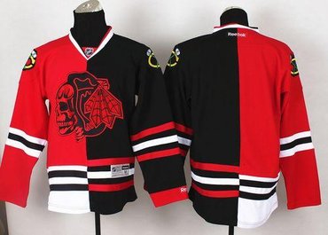 Chicago Blackhawks Blank Red-Black Split Red Skull Stitched NHL Jersey