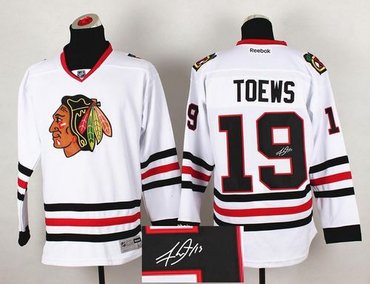 Chicago Blackhawks #19 Jonathan Toews WHite Autographed Stitched NHL Jersey