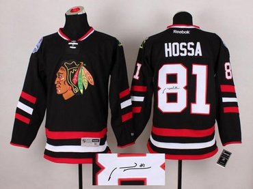 Chicago Blackhawks #81 Marian Hossa Black Autographed Stitched NHL Jersey