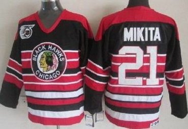 Chicago Blackhawks 21 Stan Mikita Black 75th Throwback CCM NHL Jerseys