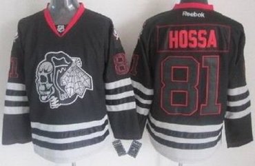 Chicago Blackhawks 81 Marian Hossa 2013 Black Ice NHL Jerseys Skull Logo Fashion