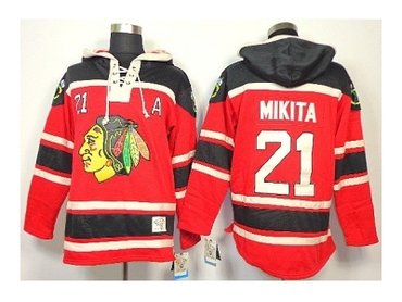 nhl jerseys chicago blackhawks #21 mikita red(pullover hooded sweatshirt patch A)