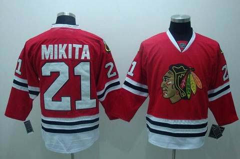 nhl chicago blackhawks #21 stan mikita red