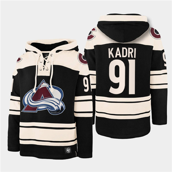 Men's Colorado Avalanche #91 Nazem Kadri Black All Stitched Sweatshirt Hoodie