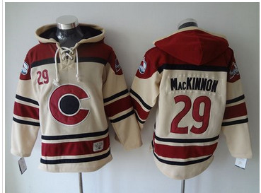 Colorado Avalanche #29 Nathan MacKinnon Cream Sawyer Hooded Sweatshirt Stitched NHL Jersey