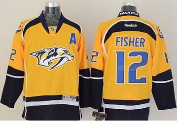 Nashville Predators #12 Mike Fisher Yellow Home Stitched NHL Jersey