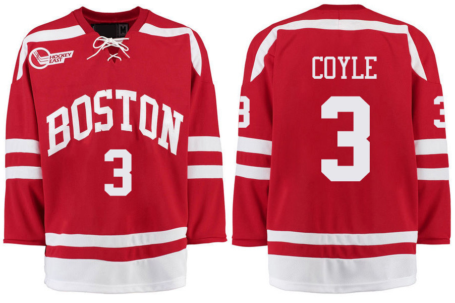 Boston University Terriers BU 3 Charlie Coyle Red Stitched Hockey Jersey