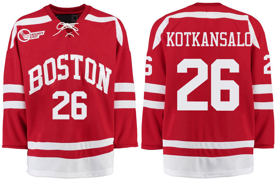 Boston University Terriers BU 26 Kasper Kotkansalo Red Stitched Hockey Jersey